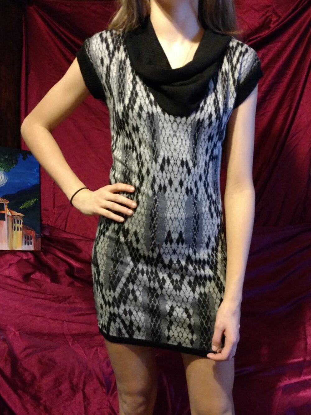 Body Central Gray And Black Sweater Dress Snake Print Small/Medium